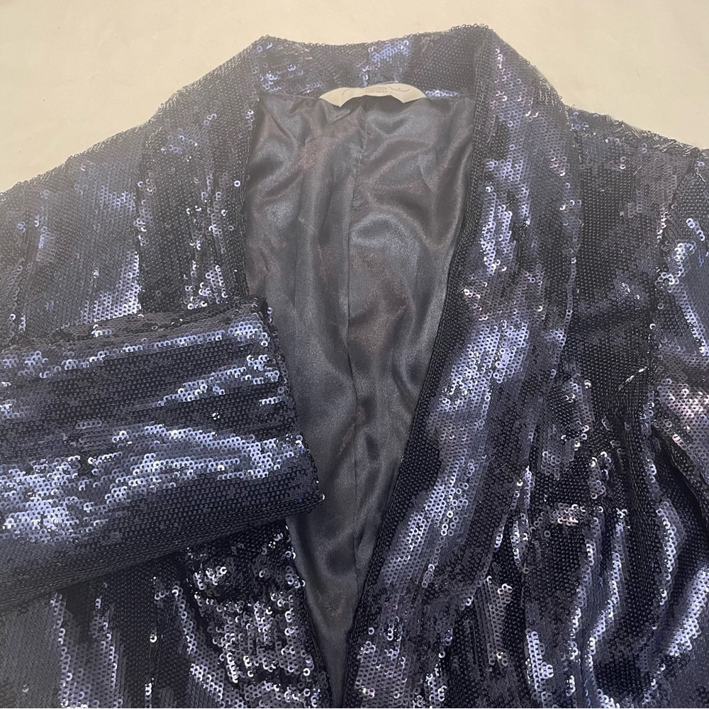 Neu Look Sequin Jacket Blazer Cropped Shimmering Blue Women’s Size Small